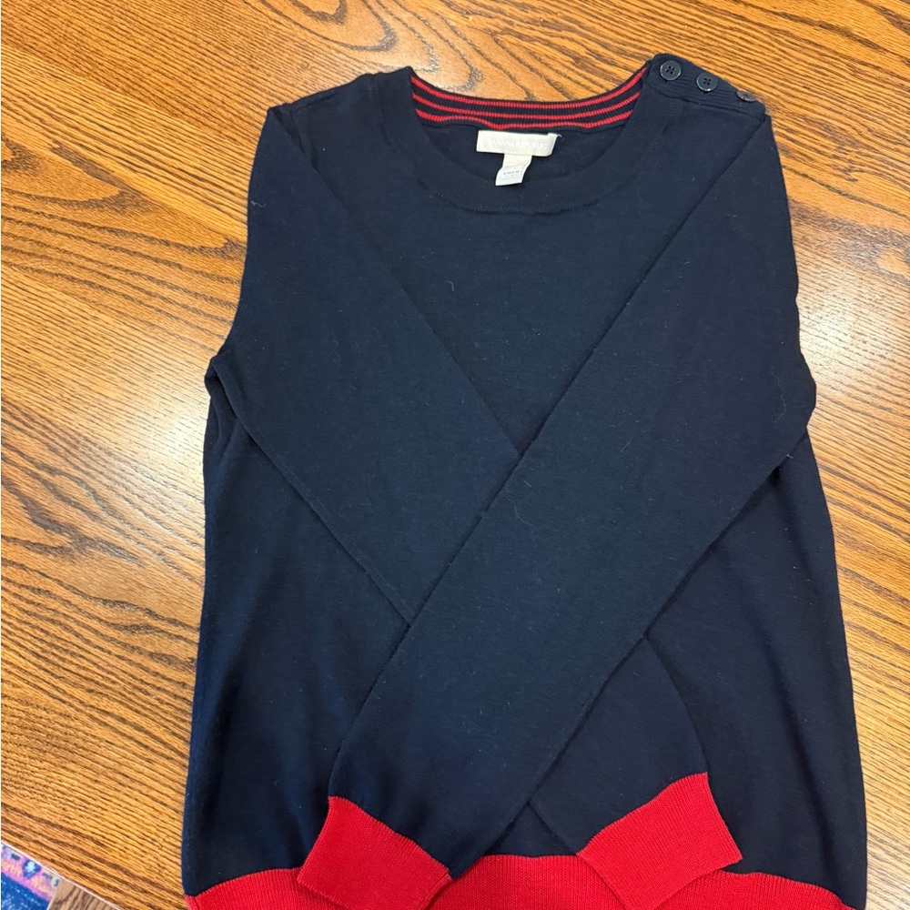 Banana Republic Women's Crewneck Sweater - Navy and Red 100% wool large